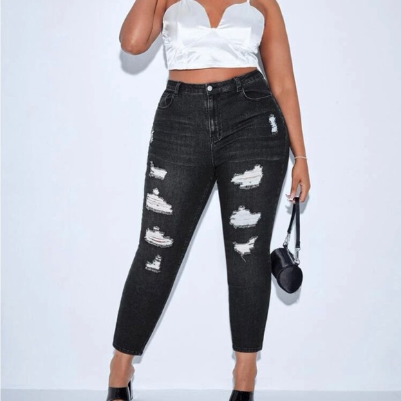 SHEIN High Waist Ripped Skinny Jeans - Picture 2 of 4